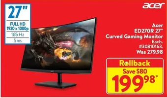 Walmart Acer ed270r 27" curved gaming monitor offer