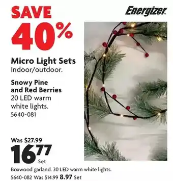 Home Hardware Micro light sets: snowy pine and red berries | boxwood garland offer