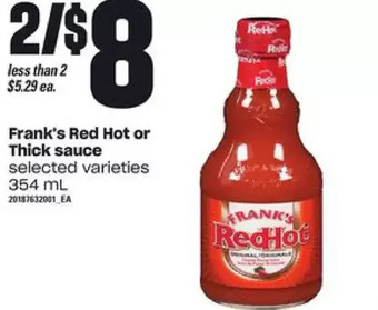 Independent Grocer Frank's red hot or thick sauce offer