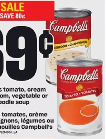 Independent Grocer Campbell's tomato, cream of mushroom, vegetable or chicken noodle soup offer