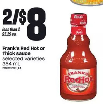 Loblaws Frank's red hot or thick sauce offer