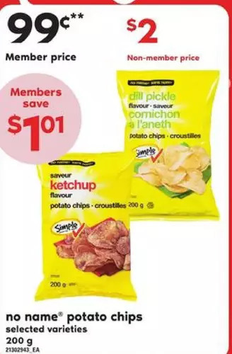 Zehrs Markets No name potato chips offer