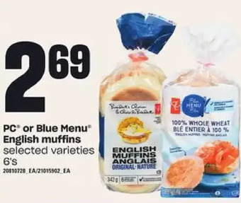Zehrs Markets Pc or blue menu english muffins offer