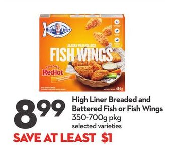 Longo's High liner breaded and battered fish or fish wings offer