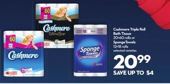Longo's Cashmere triple roll bath tissue 20 = 60 rolls or spongetowels 12 = 18 rolls offer