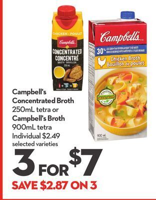 Longo's Campbell's concentrated broth 250ml tetra or campbell's broth 900ml tetra offer