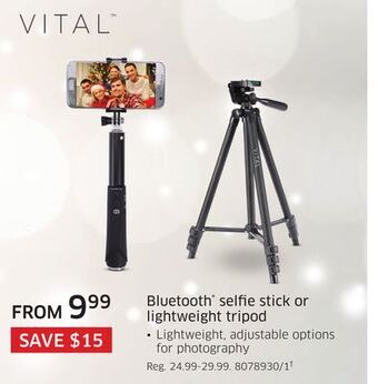 The Source Vital bluetooth selfie stick or lightweight tripod offer