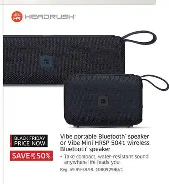 The Source Headrush vibe portable bluetooth speaker or vibe mini hrsp 5041 wireless bluetooth speaker offer