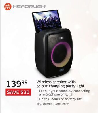 Headrush wireless speaker with colour changing party light