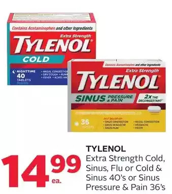 Rexall Tylenol extra strength cold, sinus, flu or cold & sinus or sinus pressure & pain offer