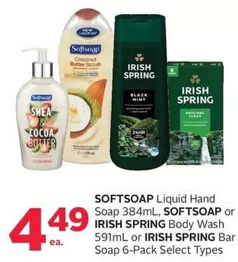 Rexall Softsoap liquid hand soap, softsoap or irish spring body wash or irish spring bar soap offer