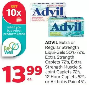 Rexall Advil extra or regular strength liqui-gels, extra strength caplets, extra strength muscle & joint caplets, 12 hour caplets or offer
