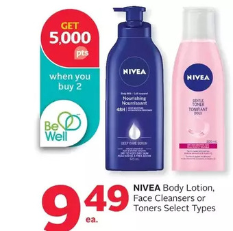 Rexall Nivea body lotion, face cleansers or toners offer