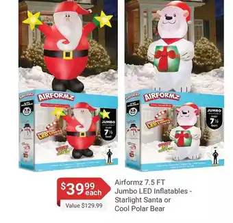 Airformz 7.5 ft jumbo led inflatables - starlight santa or cool polar bear