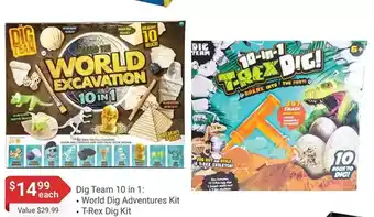 Dig team 10 in 1: world dig adventures kit, t-rex dig kit