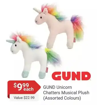 Samko & Miko Toy Warehouse Gund unicorn chatters musical plush offer