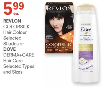 Guardian Pharmacy Revlon colorsilk hair colour shades or dove derma+care hair care offer