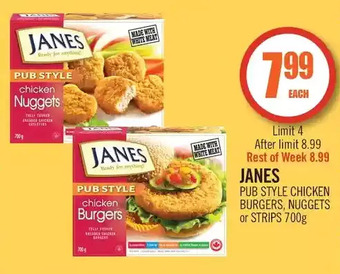 Shoppers Drug Mart Janes pub style chicken burgers, nuggets or strips offer