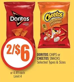 Shoppers Drug Mart Doritos chips or cheetos snacks offer