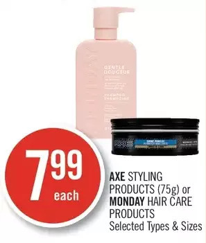 Shoppers Drug Mart Axe styling products or monday hair care products offer