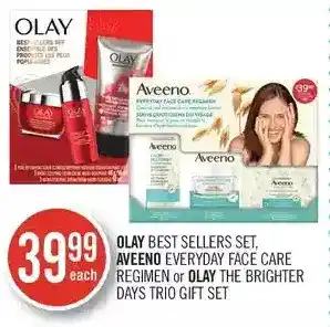 Shoppers Drug Mart Olay best sellers set, aveeno everyday face care regimen or olay the brighter days trio gift set offer