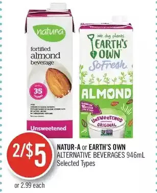 Shoppers Drug Mart Natur-a or earth's own alternative beverages offer