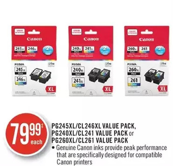 Shoppers Drug Mart Pg245xl/cl246xl value pack, pg240xl/cl241 value pack or pg260xl/cl261 value pack offer