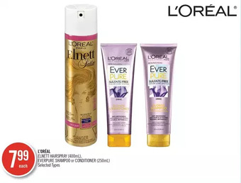 Shoppers Drug Mart L'oréal elnett hairspray, everpure shampoo or conditioner offer
