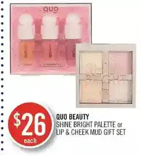 Shoppers Drug Mart Quo beauty shine bright palette or lip & cheek mud gift set offer