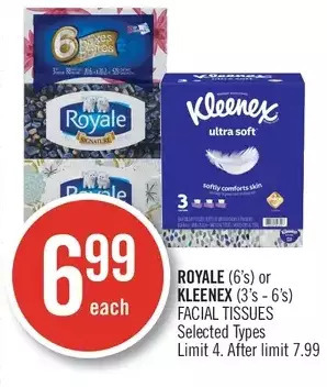 Shoppers Drug Mart Royale or kleenex facial tissues offer