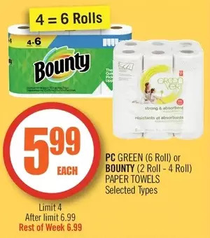 Shoppers Drug Mart Pc green or bounty paper towels offer