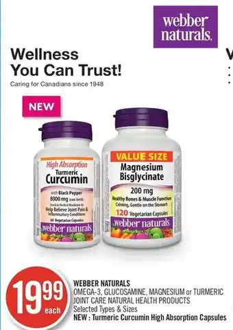 Shoppers Drug Mart Webber naturals omega-3, glucosmaine, magnesium or turmeric joint care natural health products offer