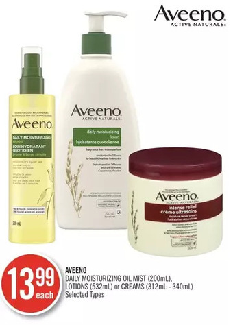 Shoppers Drug Mart Aveeno daily moisturizing oil mist, lotions or creams offer