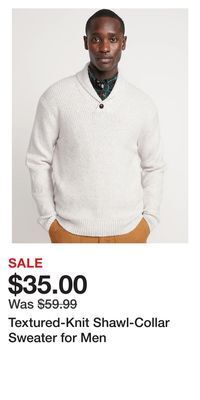 Old Navy Textured-knit shawl-collar sweater for men offer
