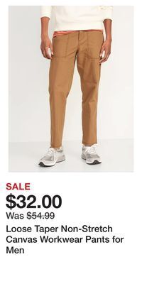 Old Navy Loose taper non-stretch canvas workwear pants for men offer