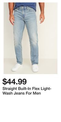 Old Navy Straight built-in flex light-wash jeans for men offer