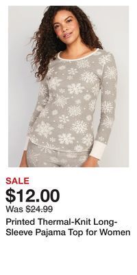 Old Navy Printed thermal-knit long-sleeve pajama top for women offer