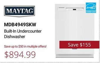 Canadian Appliance Source Maytag built-in undercounter dishwasher offer