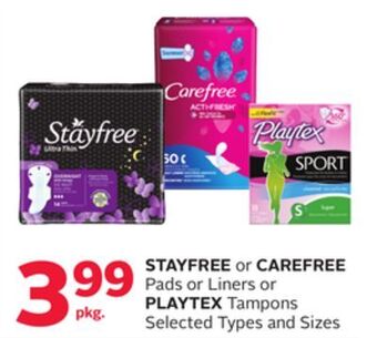 Rexall Stayfree or carefree pads or liners or playtex tampons offer