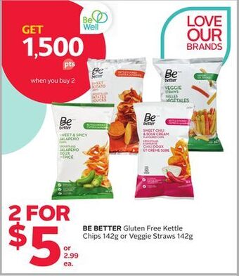 Rexall Be better gluten free kettle chips 142g or veggie straws 142g offer