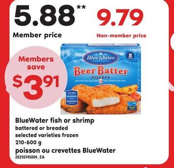 Independent City Market Bluewater fish or shrimp battered or breaded, 210-600 g offer