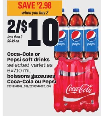 Independent City Market Coca-cola or pepsi soft drinks, 6x710 ml offer