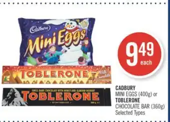 Shoppers Drug Mart Cadbury mini eggs (400g) or toblerone chocolate bar (360g) offer