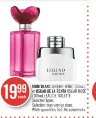 Shoppers Drug Mart Montblanc legend spirit (30ml) or oscar de la renta oscar rose (100ml) eau de toilette offer