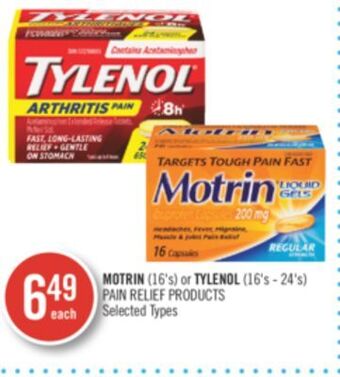 Shoppers Drug Mart Mortin (16's) or tylenol (16's-24's) pain relief products offer