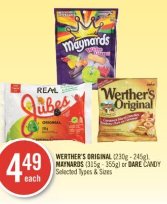 Shoppers Drug Mart Werther's original (230g - 245g), maynards (315g - 355g) or dare candy offer