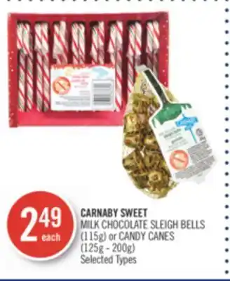 Shoppers Drug Mart Carnaby sweet milk chocolate sleigh bells (115g) or candy canes (125g - 200g) offer
