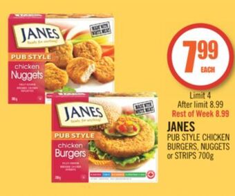 Shoppers Drug Mart Janes pub style chicken burgers, nuggets or strips offer