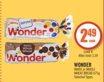 Shoppers Drug Mart Wonder white or whole wheat bread 675g offer