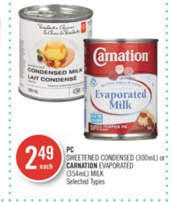 Shoppers Drug Mart Pc sweetened condensed (300ml) or carnation evaporated (354ml) milk offer